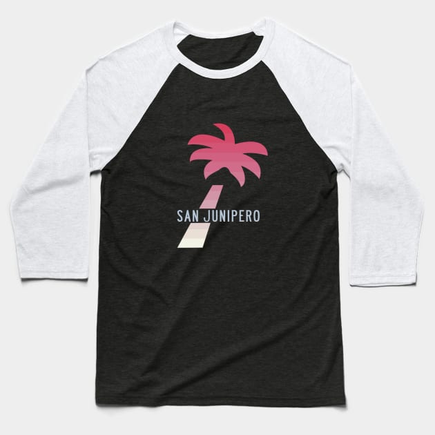 SAN JUNIPERO (Black Mirror) - TCKR Systems Palm Tree with Fading Paradise Pink Stripes Baseball T-Shirt by kickassfeminin